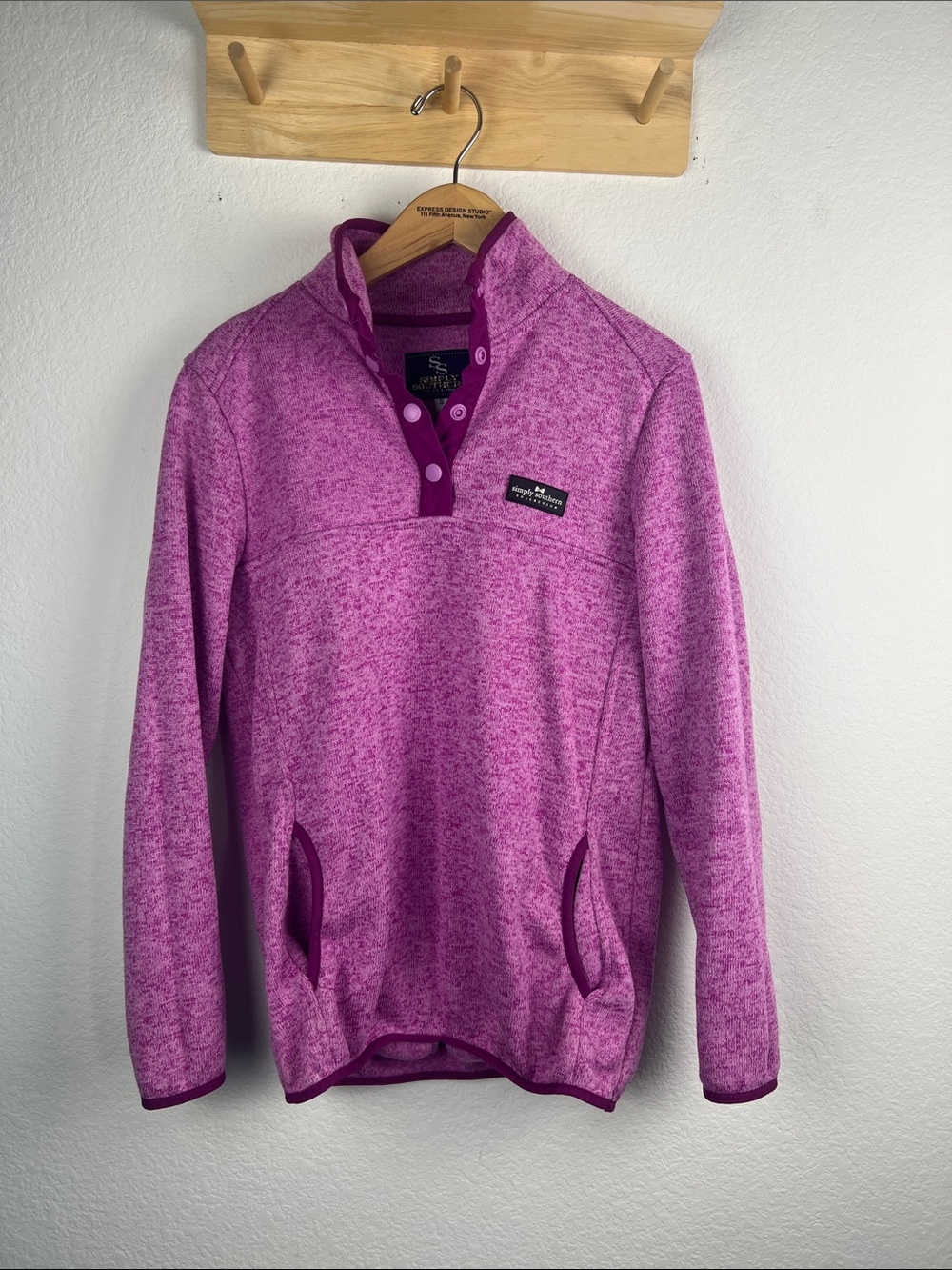 Simply Southern Pink Heathered Quarter Snap Fleece Pullover Sweater Cozy Small